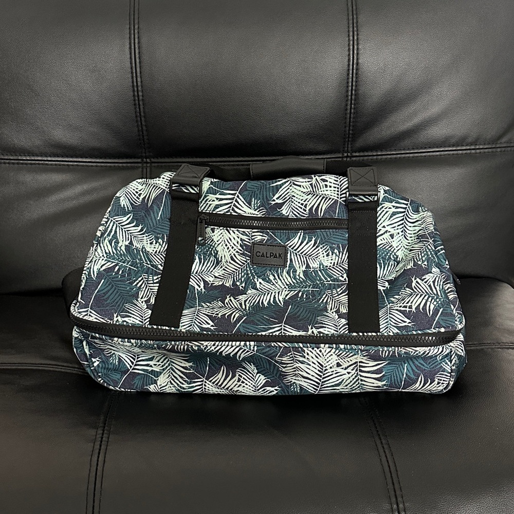 Calpak Leaf Print Duffel Bag - Green Blue and Black